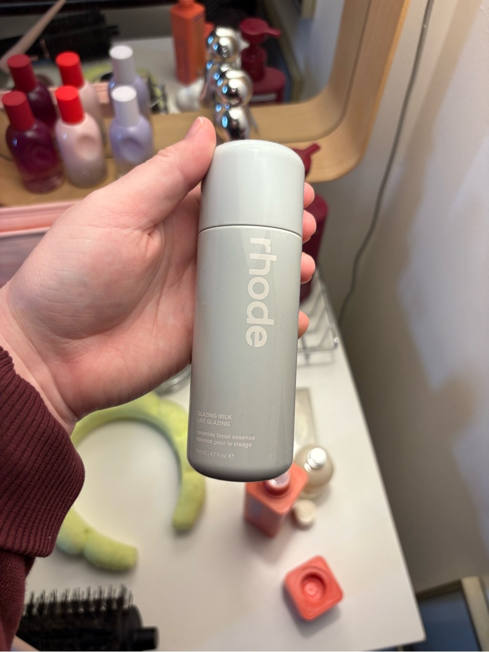 RHODE Glazing Milk Facial Essence — Soft Gray Bottle